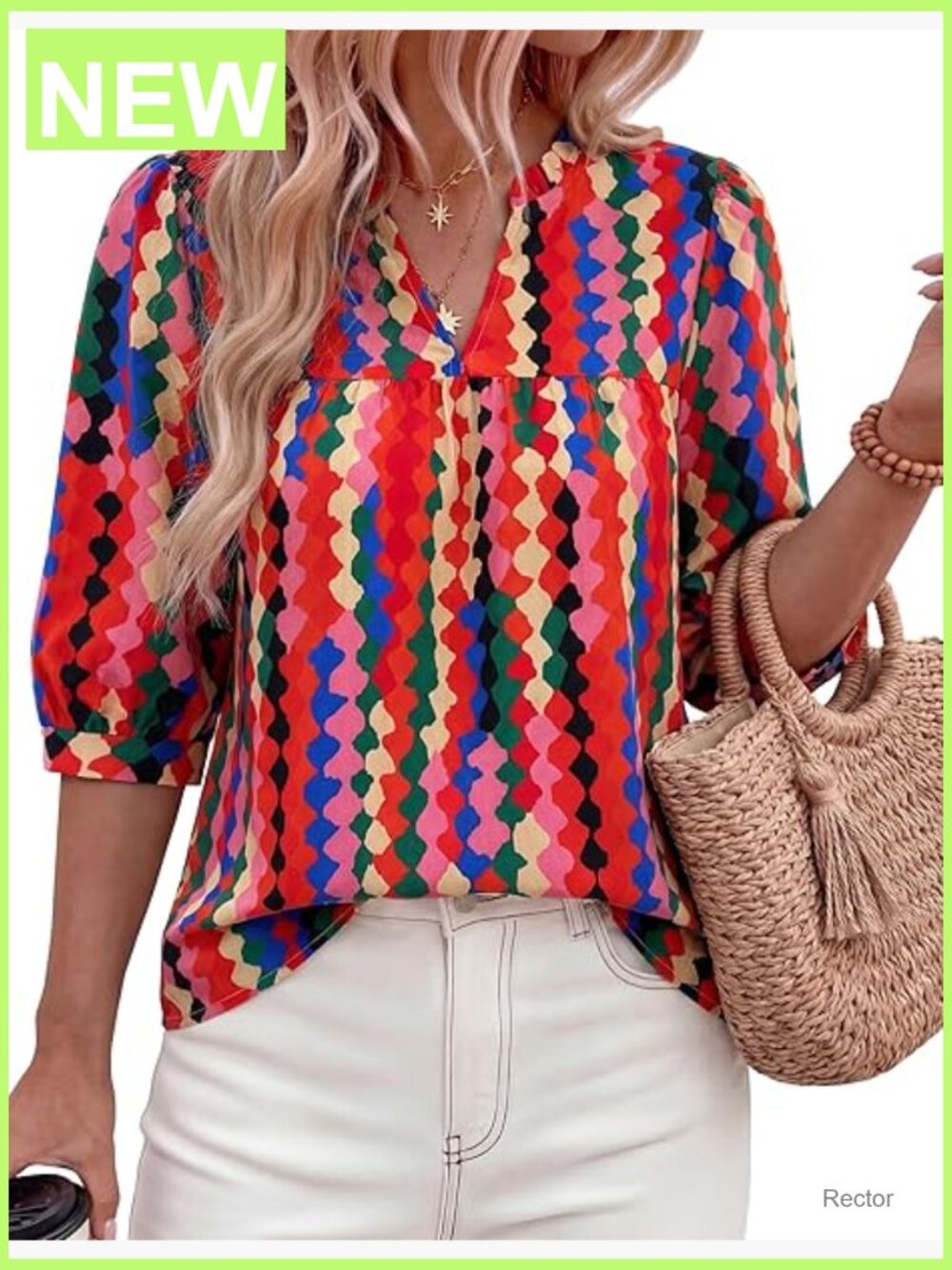 Women's Floral Print Half Sleeve V-Neck Boho Blouse Top